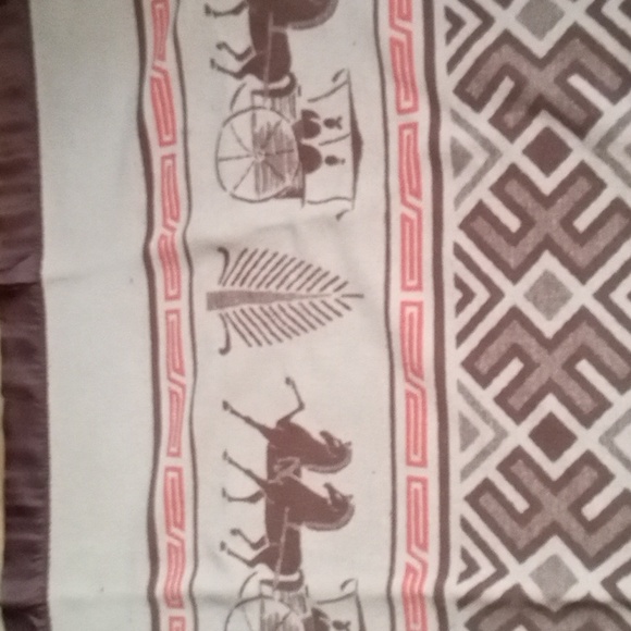 Vintage 70s PEACOCK Beige Heavy Woolen Blanket w Brown Satin Trim - Picture 5 of 7